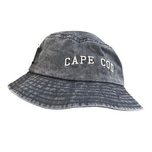 NWT Cape Cod Bucket Hat Navy Blue Acid Wash Cotton Sun Hat with Chin Strap OSFM